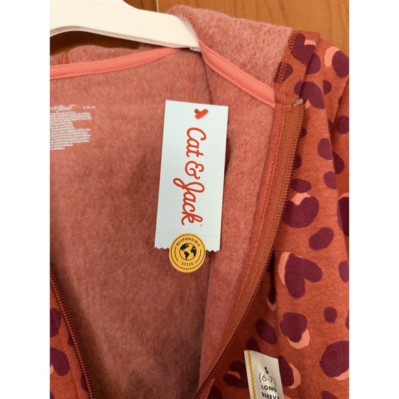 Carter's Girls' Cheetah/Animal Print Red Long Sleeve Zip-Up Fleece Hoodie Size S - Picture 6 of 6